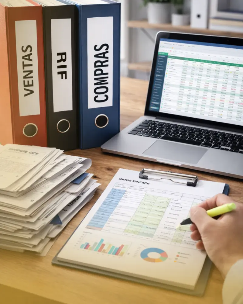 Declaración de impuestos SENIAT y organización de archivos de ventas, compras y RIF