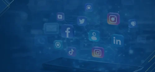 Iconos azules de redes sociales: Instagram, Facebook, LinkedIn y TikTok para estrategia digital.